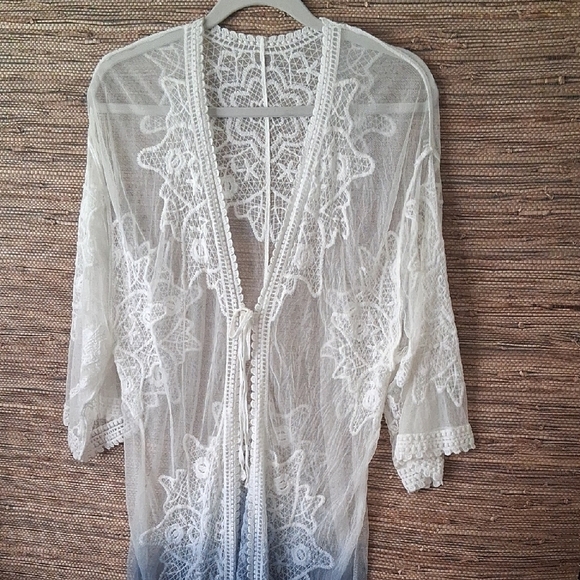 Jackets & Blazers - Boho Lace Kimono – Ombre Blue Fade & Romantic Lace